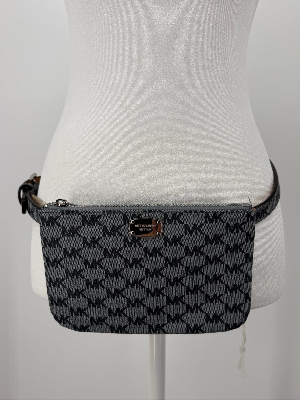 Michael Kors Gray and Black MK Logo Medium Waist Belt Bag
